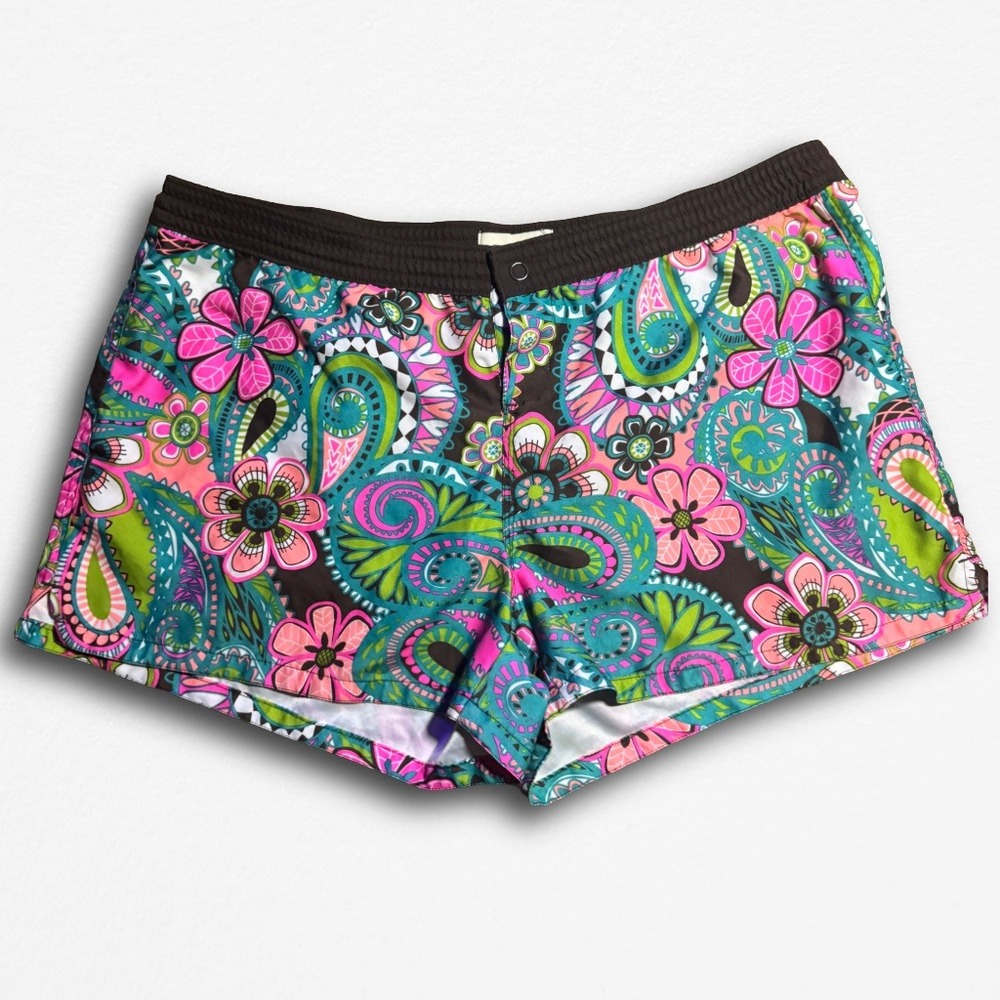 Old Navy Womens XL Paisley Floral Boardshorts Brown Pink Green Summer 2011 Swim